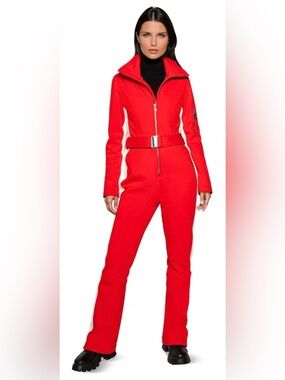 Slope Siren Red White Belted One Piece Ski Suit Snowsuit Size Small